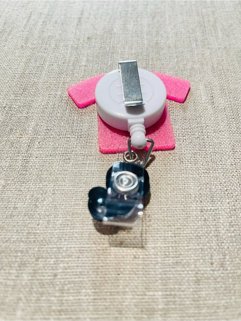 Pink 'Scrub Life' Nurse Badge Retractable Reel with Stethoscope Charm